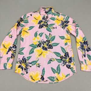 Ralph Lauren Shirt Mens M Pink Blue Floral Button Down Beach Colorful Casual